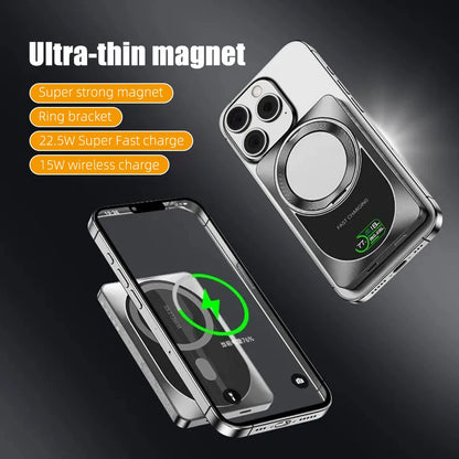 PD20W Magnetic Powerbank TFT Color Screen 10000mah/37Wh With Bracket Aluminum Shell QI 15W Wireless Phone Portable Fast Charging
