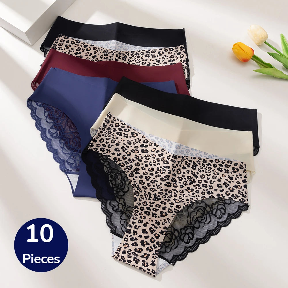 WarmSteps 10PCS Fashion Women's Panties French Luxury Lace Female Sexy Lingerie Leopard Briefs Comfortable Breathable Underpants