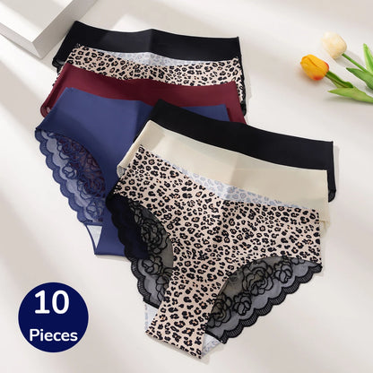WarmSteps 10PCS Fashion Women's Panties French Luxury Lace Female Sexy Lingerie Leopard Briefs Comfortable Breathable Underpants