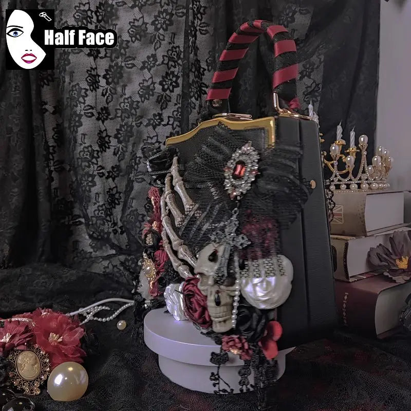 Y2K Girls Harajuku Womens Gothic High Street Punk One Shoulder Flower Marriage Skeleton Cross Underarm Chain Crossbody Bags Tote
