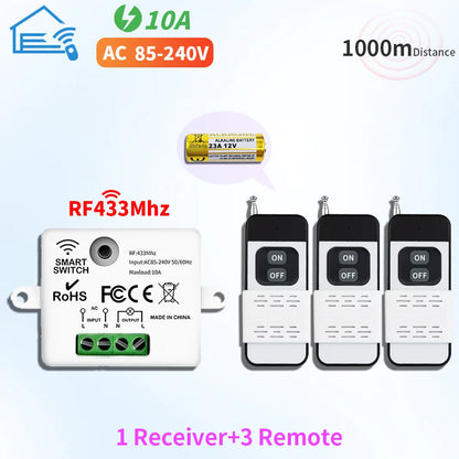 433MHz Wireless Remote Control Light Switch 220V 110V 10A Relay Controller Mini Round Button Wall Panel Switch For Lighting Led