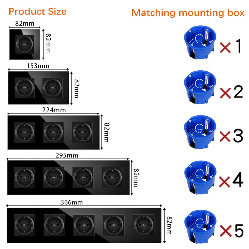 wall-mounted module diy European standard black tempered crystal glass panel socket light switch button function combi