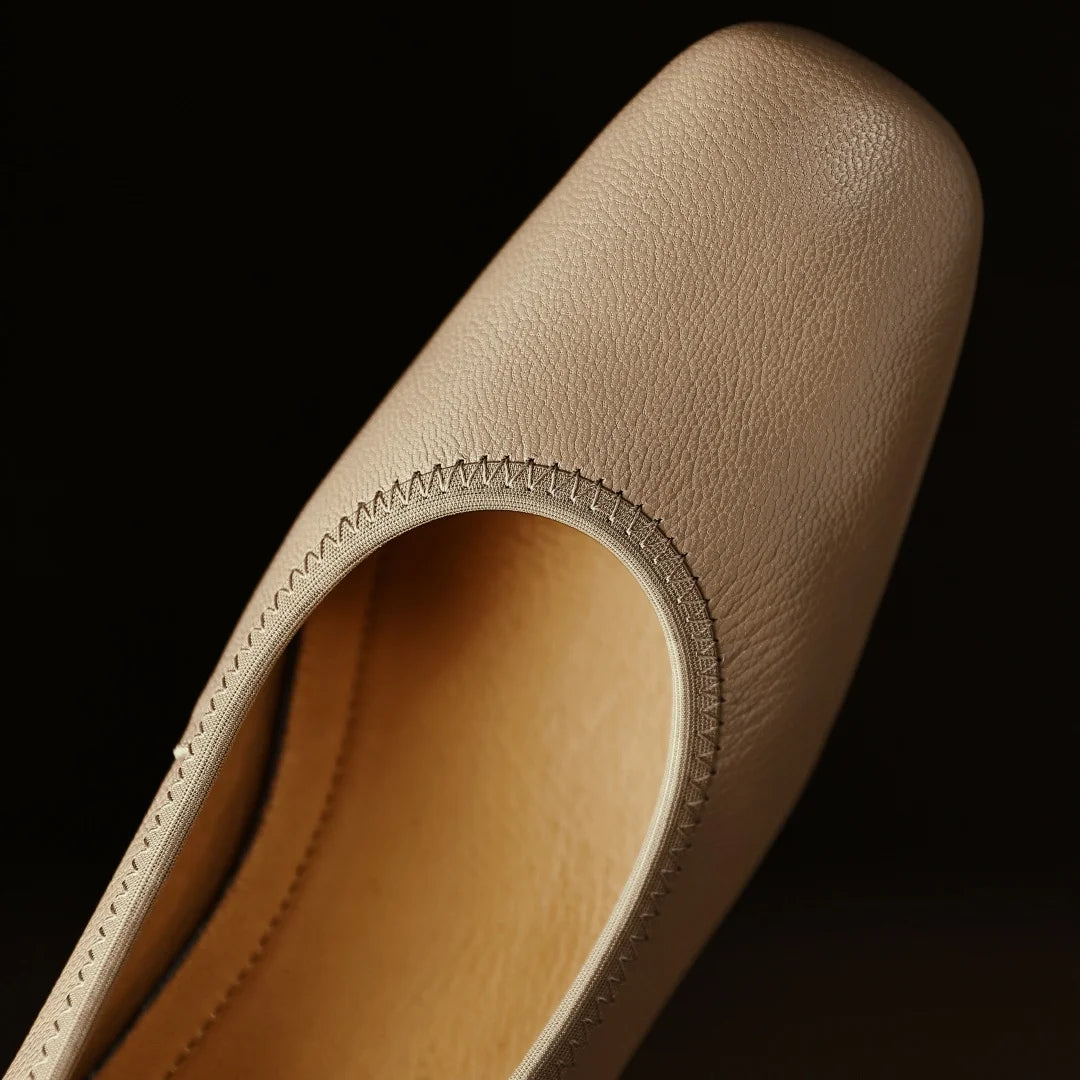Women's sheepskin square toe slip-on pumps elegant ladies OL style 3cm round low heel daily slim dress heeled shoes for woman