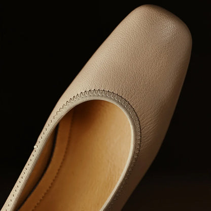 Women's sheepskin square toe slip-on pumps elegant ladies OL style 3cm round low heel daily slim dress heeled shoes for woman
