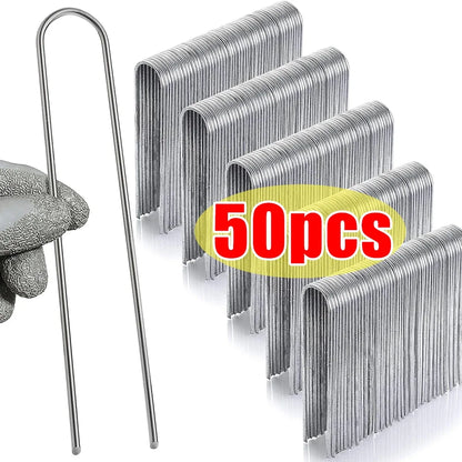 U-type Garden Staples Heavy-duty Fence Tubing Stakes Sod Pins Galvanized Landscape Spike for Holding Lawns Barrier Ground Nail