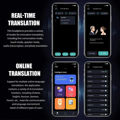 ONIKUMA T209 Translate Earphone Intelligent Real-time AI Translation 134 Languages Wireless Hanging Ear Style Bluetooth Earphone
