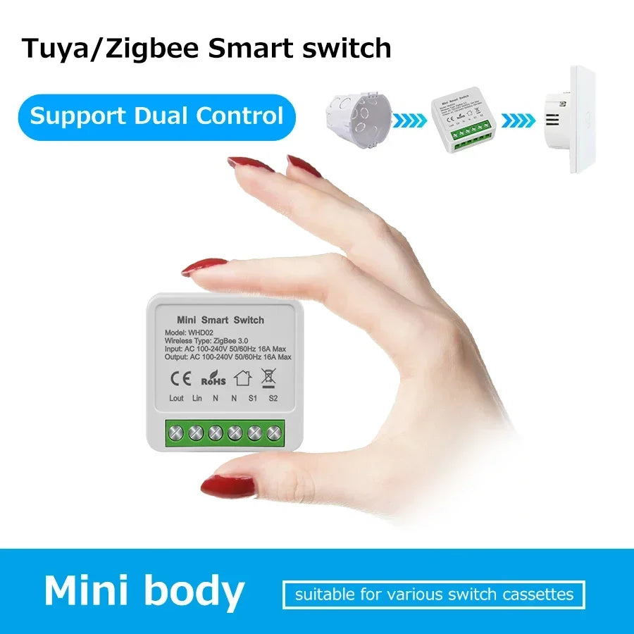 Tuya ZigBee Breaker WiFi Smart Switch 2Way Breaker Relay Module 220V 110V 16A Smart Life APP Voice Control For Alexa Google Home
