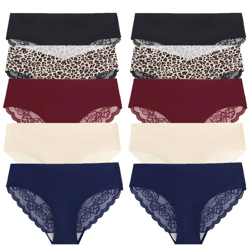 WarmSteps 10PCS Fashion Women's Panties French Luxury Lace Female Sexy Lingerie Leopard Briefs Comfortable Breathable Underpants