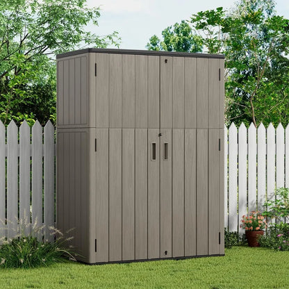 "Vertical Outdoor Storage Cabinet with 57 Cubic Feet Capacity, Waterproof Resin Shed for Patio and Garden Tools"