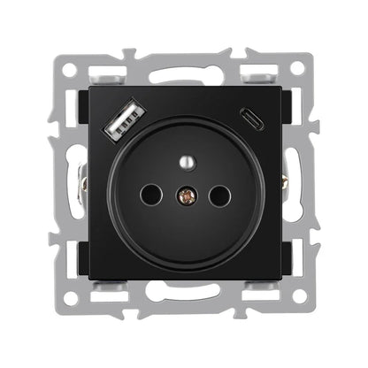 wall-mounted module diy European standard black tempered crystal glass panel socket light switch button function combi