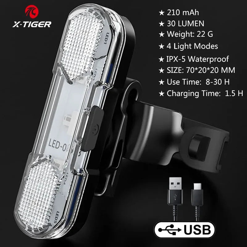 X-TIGER Bicycle Tail Light Waterproof Mountain Bike Tail Light USB Charging LED Bicycle Flashing Tail Light Safety Warning Light