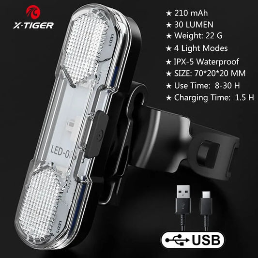X-TIGER Bicycle Tail Light Waterproof Mountain Bike Tail Light USB Charging LED Bicycle Flashing Tail Light Safety Warning Light