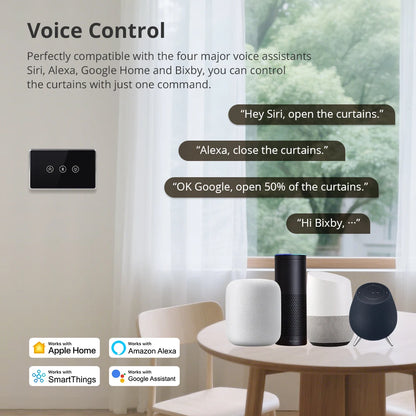 Zemismart Matter WiFi Smart Curtain US Switch Black Wall Mounted Switch Work with Tuya Home kit Google Home SmartThings APP