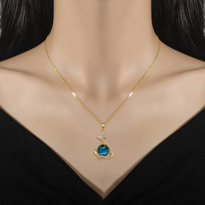 Y2K Starry Sky Planet Light Luxurious Temperament Gorgeous Necklace Star and Moon Versatile Stainless Steel Clavicle Chain