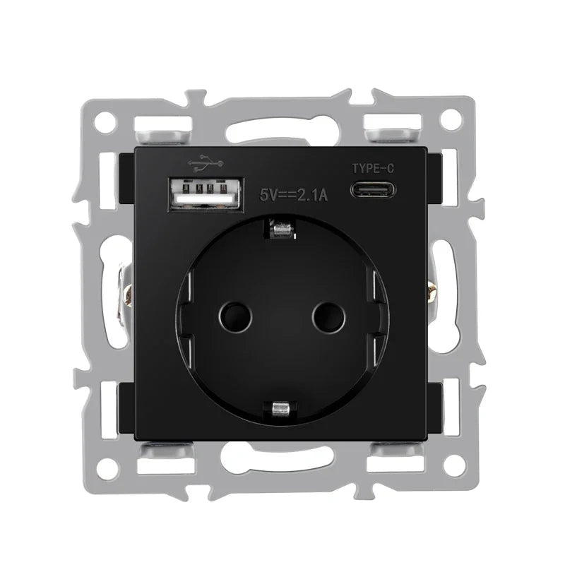 wall-mounted module diy European standard black tempered crystal glass panel socket light switch button function combi