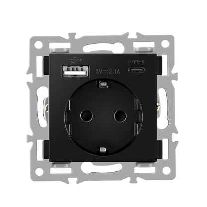 wall-mounted module diy European standard black tempered crystal glass panel socket light switch button function combi