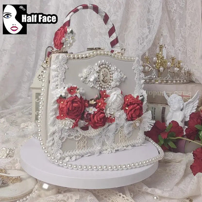 Y2K Girls Harajuku Womens Gothic High Street Punk One Shoulder Flower Marriage Skeleton Cross Underarm Chain Crossbody Bags Tote