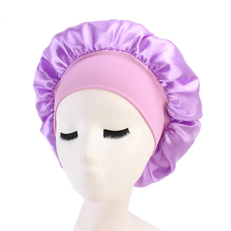 Women's Wide Brim Nightcap Silk Bonnet Hair Wrap for Sleeping Sleep Cap With Elastic Soft Band Sleep Cap With Elastic Soft Band