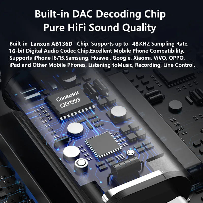 VAOLRO AB136D USB Type-C to 3.5mm Headphone Amplifier 16Bit/48KHz HiFi Audio Decoder Cable IEM AMP Mobile Phone Adapter DAC Chip