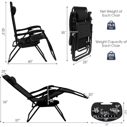 Zero Gravity Lounge Chairs, 160°Adjustable Folding Recliner w/Pillow and Cup Holder, 350LBS Comfy Outdoor Lounge Chairs for Pat