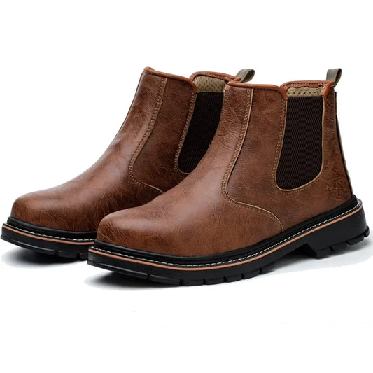 Work Anti-smash Anti-puncture Indestructible Sport Brown Protective Shoe Waterproof Safety Boots Men Steel Toe Shoes Work Shoe