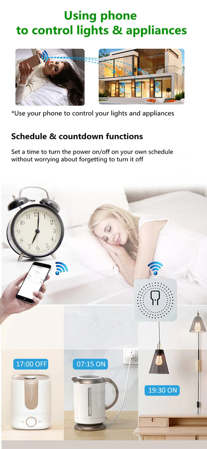Tuya Mini 16A WiFi Switch Smart Life App 2 Way Control Smart Home Automation Module Interruptor Work for Alexa Google Home