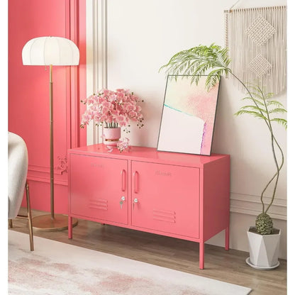 YQXH 2 Doors Metal Storage Cabinet Multifunction lockers Modern TV Stand Large Space Adjustable Bedroom Locker
