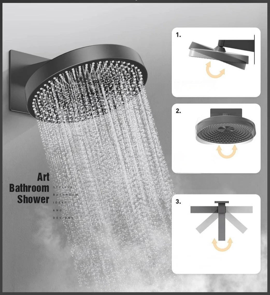 Wall Mounted Round Rain Showerhead Gray 2 Function Shower Set Brass Shower System
