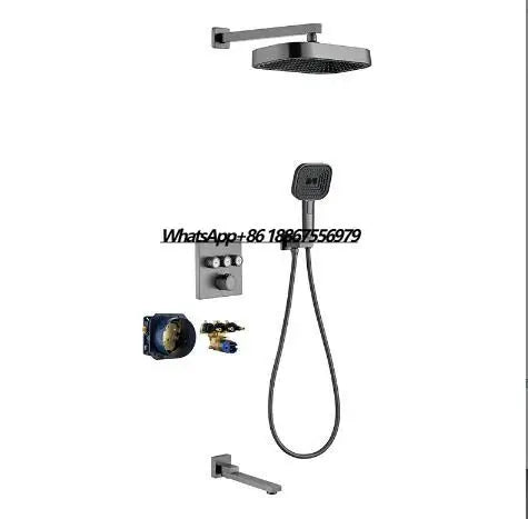 3 Ways Gray Solid Brass High Pressure Embedded in Wall Bathroom Concealed Douche Brass Bathroom Shower Set with Tub Spout