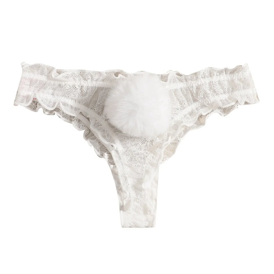 Women Lace Mesh Cotton Thongs Panties Sexy Rabbit Tail Waist Female Underpants Pantys Lingerie Vintage Lingerie for Women
