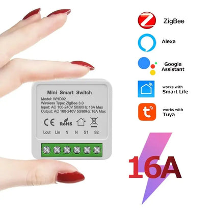 Tuya ZigBee Breaker WiFi Smart Switch 2Way Breaker Relay Module 220V 110V 16A Smart Life APP Voice Control For Alexa Google Home