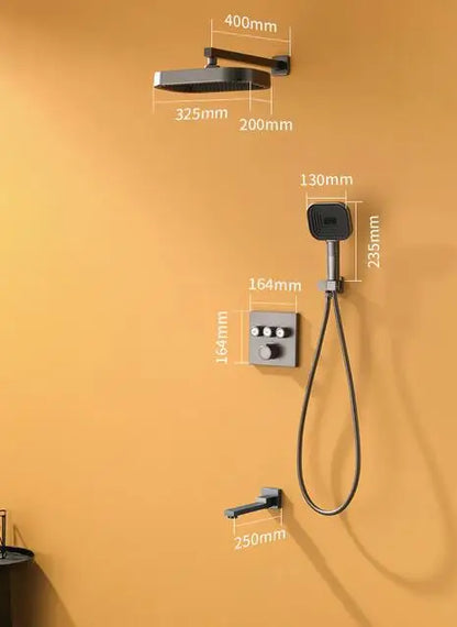 3 Ways Gray Solid Brass High Pressure Embedded in Wall Bathroom Concealed Douche Brass Bathroom Shower Set with Tub Spout