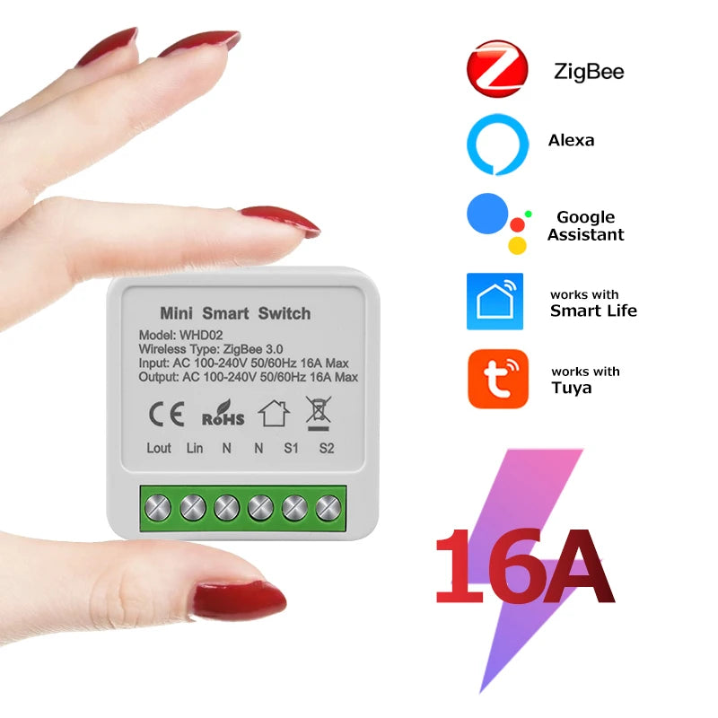 Tuya ZigBee Breaker WiFi Smart Switch 2Way Breaker Relay Module 220V 110V 16A Smart Life APP Voice Control For Alexa Google Home