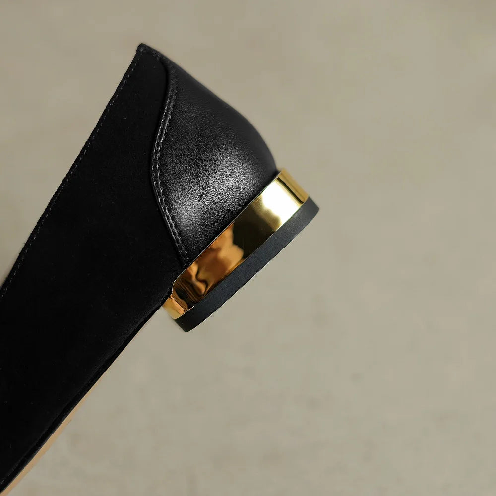 【JOCHEBED HU】Handmade Genuine Leather Low Cut Metal Heel Women's Shoes Comfortable Casual Footwear  34-40
