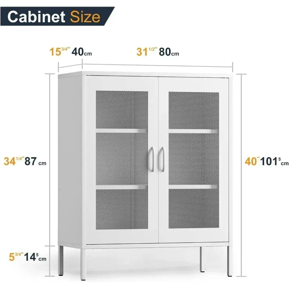 YQXH Metal Storage Cabinet with 2 Mesh Doors,Metal Locker Storage Cabinet with Adjustable Shelves,Coffee Bar for Pantry, Kitche