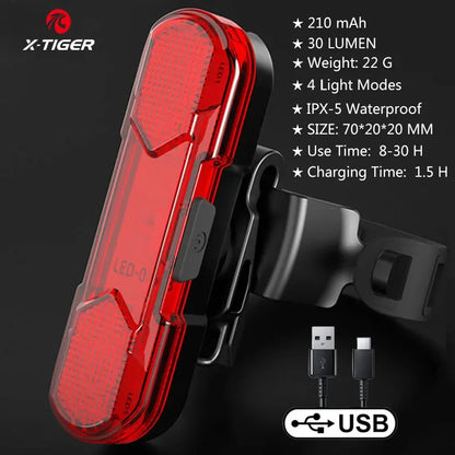X-TIGER Bicycle Tail Light Waterproof Mountain Bike Tail Light USB Charging LED Bicycle Flashing Tail Light Safety Warning Light