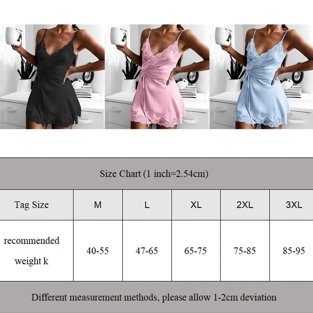 Women's Nightgown Summer Comfort Breathable Sleepwear Silk Satin Lace soft Mini Robe Dress Nightdress Sleepwear Sensual Pajamas