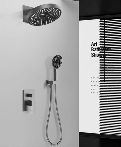 Wall Mounted Round Rain Showerhead Gray 2 Function Shower Set Brass Shower System