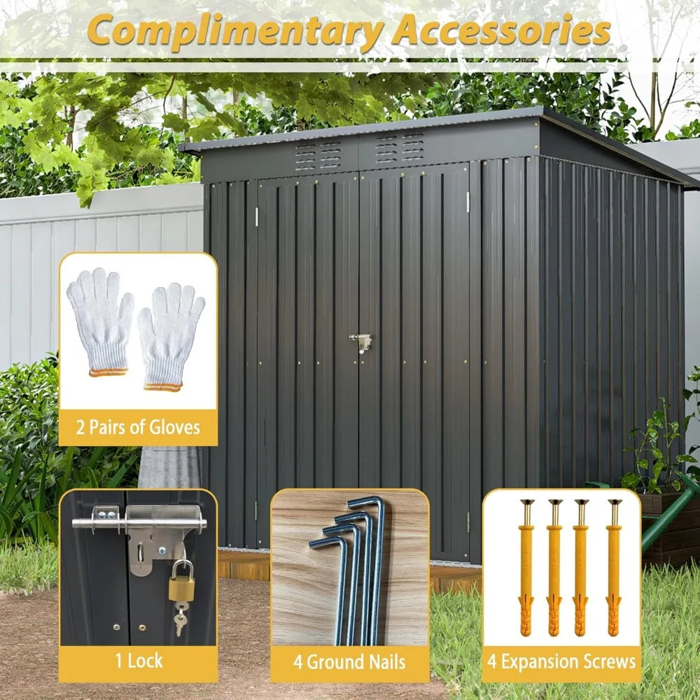 6X4 FT Outdoor Storage Shed, Waterproof Metal Garden Sheds with Lockable Door, Steel Tool Storage Buildings Shed & Outdoor Stora