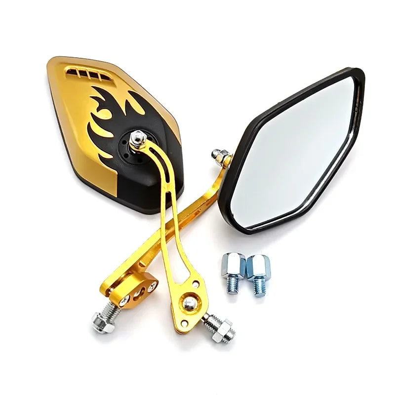 1 Pair of 8mm 10mm Universal Motorcycle Scooter Aluminum Flame Pattern Rear View Mirrors Yellow