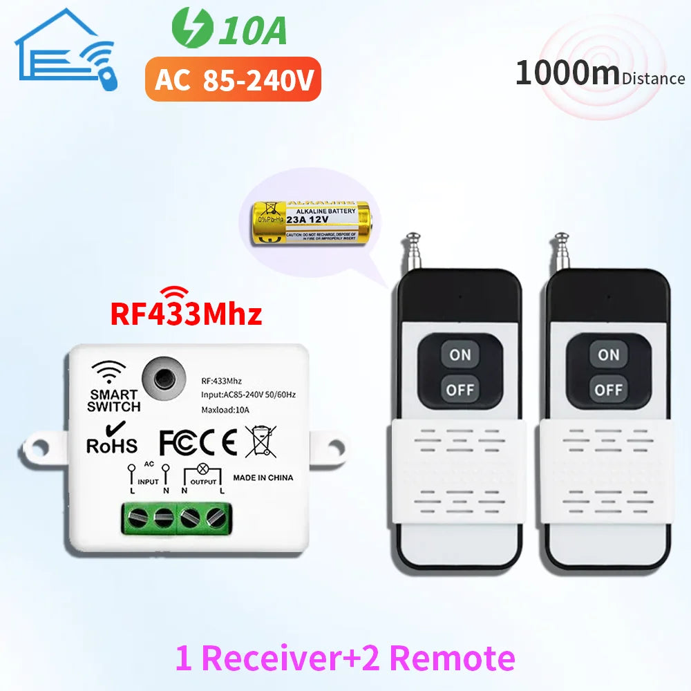 433MHz Wireless Remote Control Light Switch 220V 110V 10A Relay Controller Mini Round Button Wall Panel Switch For Lighting Led