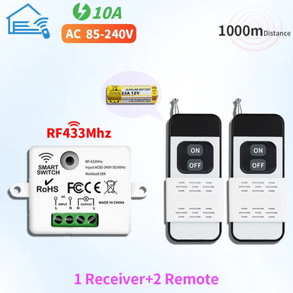 433MHz Wireless Remote Control Light Switch 220V 110V 10A Relay Controller Mini Round Button Wall Panel Switch For Lighting Led