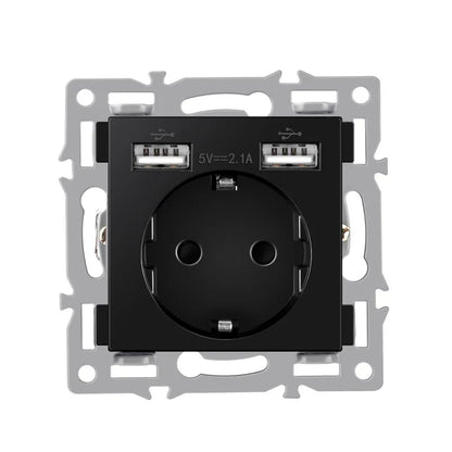wall-mounted module diy European standard black tempered crystal glass panel socket light switch button function combi