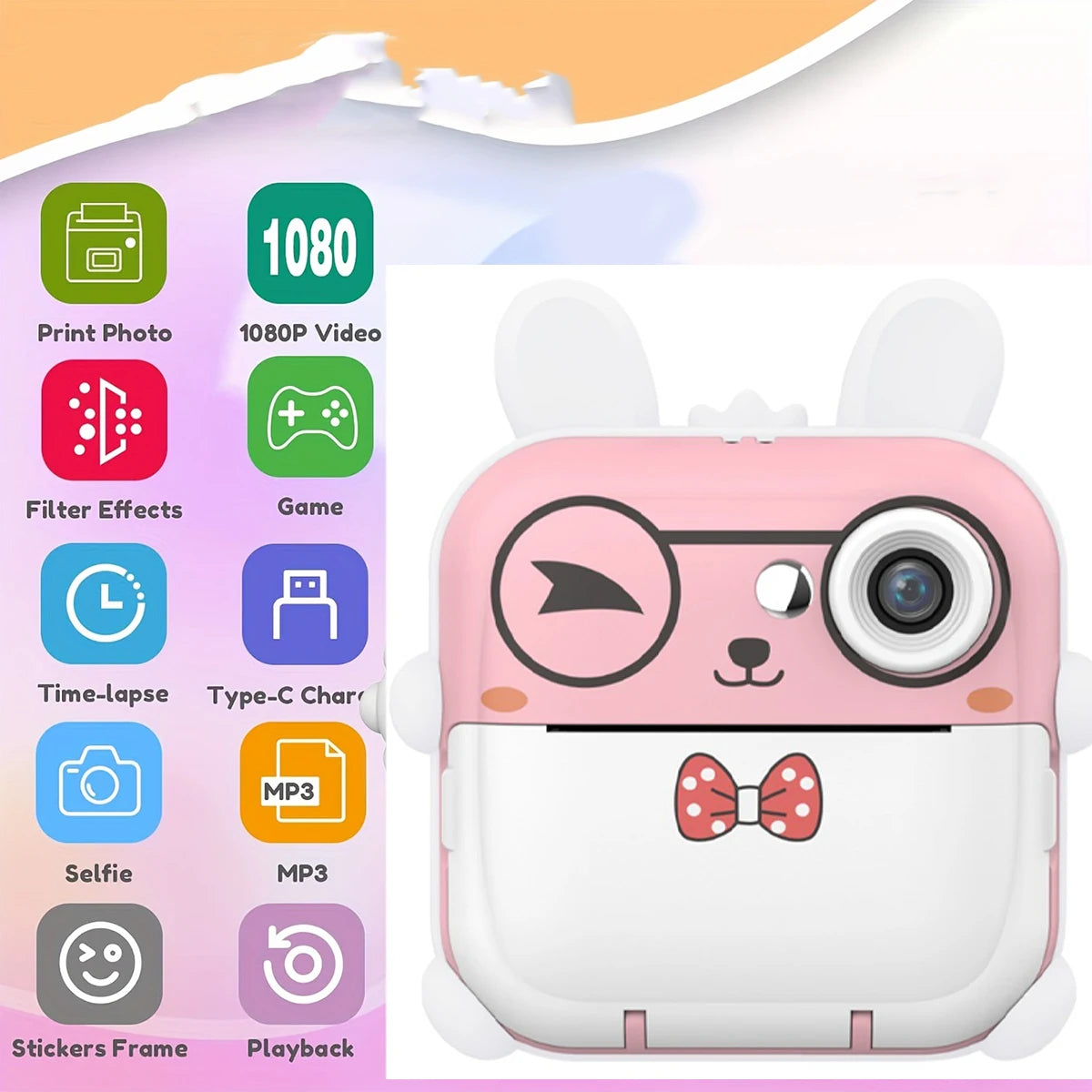 Youngsters' Digital Camera with Printing Function, Portable Multifunctional Photo Printer Camera with Rechargeable 18650 Lithium