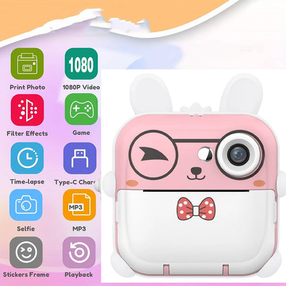 Youngsters' Digital Camera with Printing Function, Portable Multifunctional Photo Printer Camera with Rechargeable 18650 Lithium