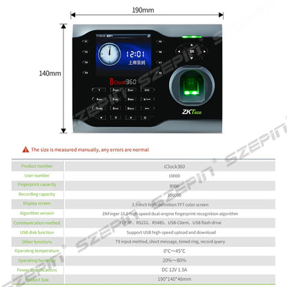 Zc01 Employee Time Attendance System Biometric Fingerprint Scanner Time Clock Machine with Wifi Access Control Product