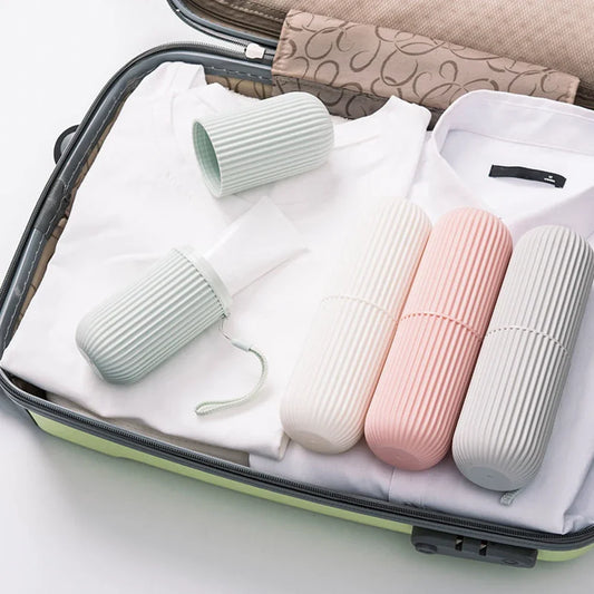 Travel Toothbrush Storage Box Vertical Stripe Portable Mouthwash Cup Brushing Cup Toothware Box Toothpaste Storage Cartridge