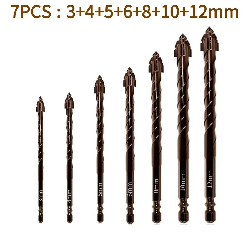 10/7PCS Serrated Drill Bits Set High Strength Special Serrated Twist Bits 3-12mm For Concrete/Tile/Glass Drilling Tools Set