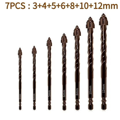 10/7PCS Serrated Drill Bits Set High Strength Special Serrated Twist Bits 3-12mm For Concrete/Tile/Glass Drilling Tools Set
