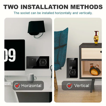 wall-mounted module diy European standard black tempered crystal glass panel socket light switch button function combi
